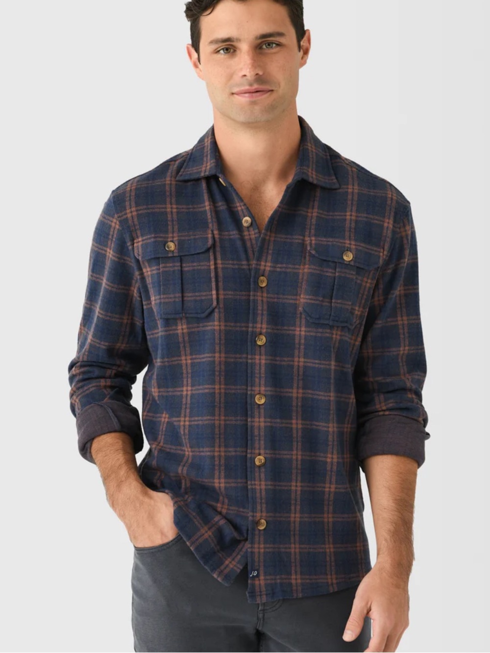 johnnie-O sz L TOP SHELF Navy & Brown JUDAH Plaid Long-Sleeve Button-Down Shirt